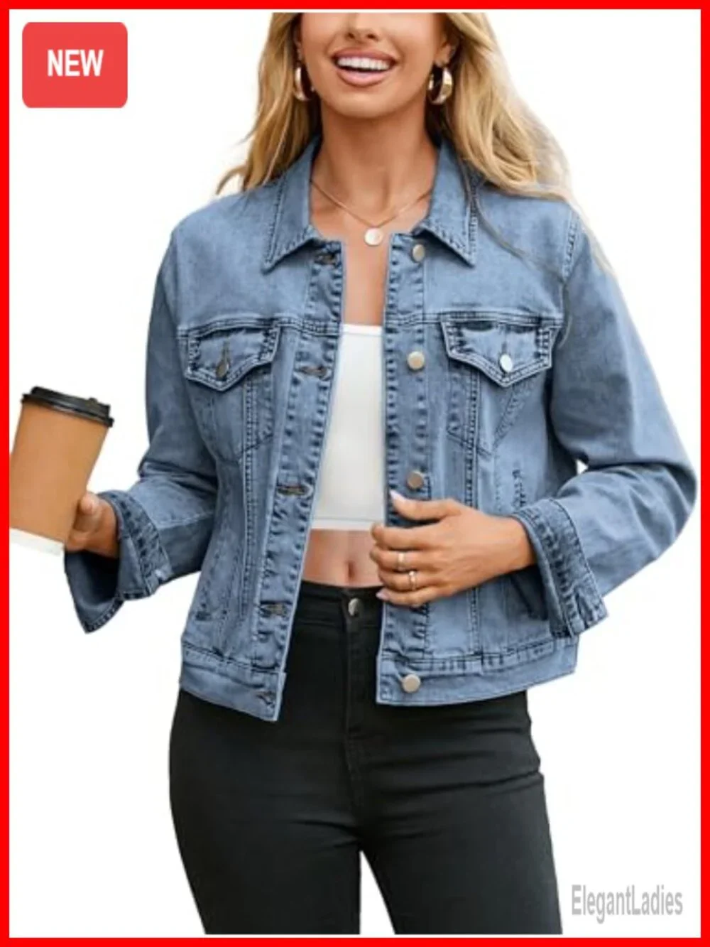 Women's Denim Jacket Classic Long Sleeve Button Down Fitted Western Coat with